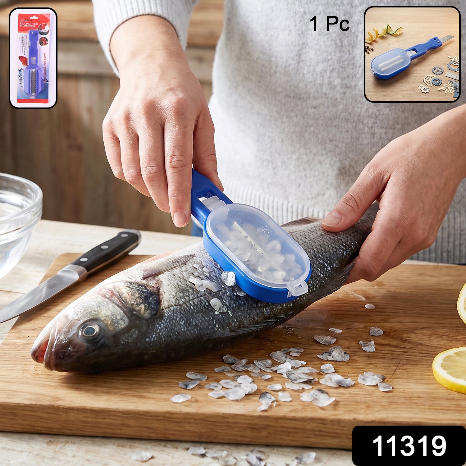 Fish Scaler Scraper with Lid Scale Remover Skin Cleaner for Kitchen (1 Pc) - Image 2