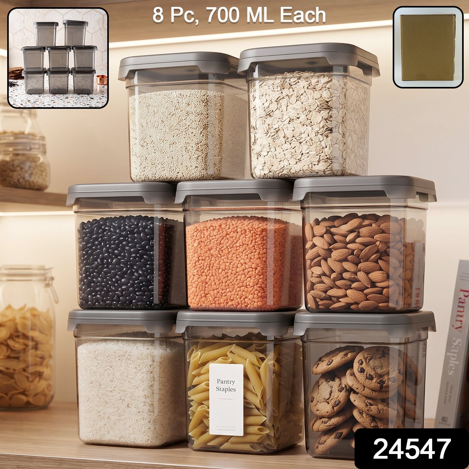 Plastic Food Storage Container Set 700ml Airtight Pantry Jars (8 Pc Set) - Image 2