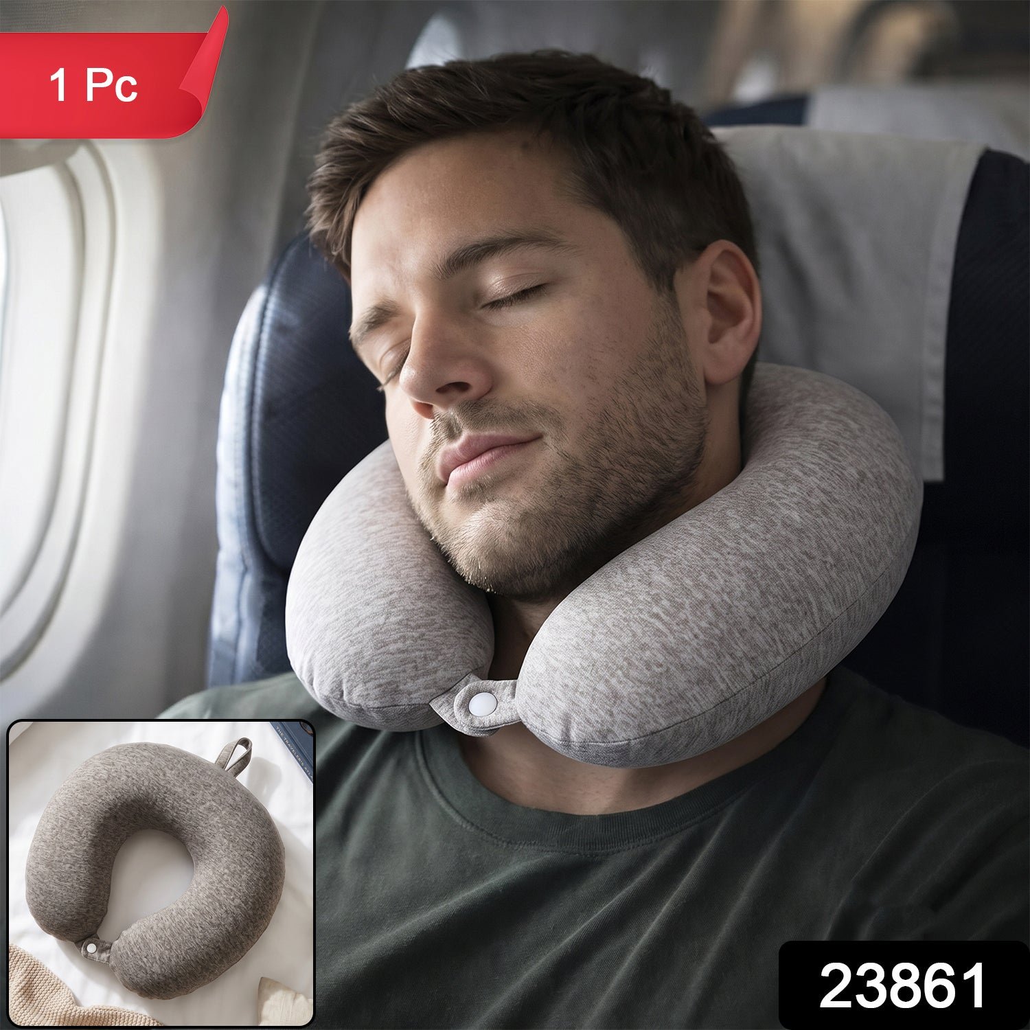 U Shaped Soft Travel Neck Pillow Grey Melange Head Neck Support (1 Pc) - Image 2