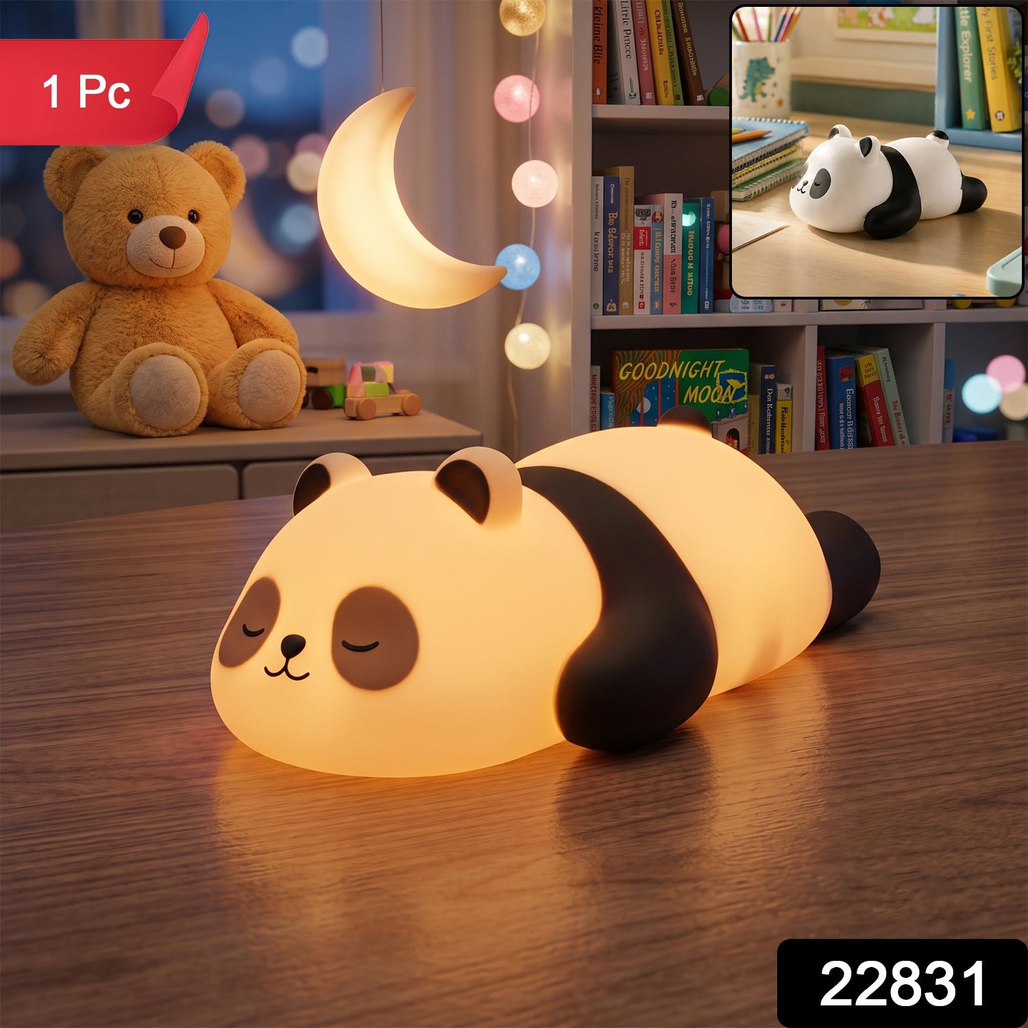 Sleeping Panda LED Night Light, Cute Silicone Bedside Lamp for Kids (1 Pc) - Image 2