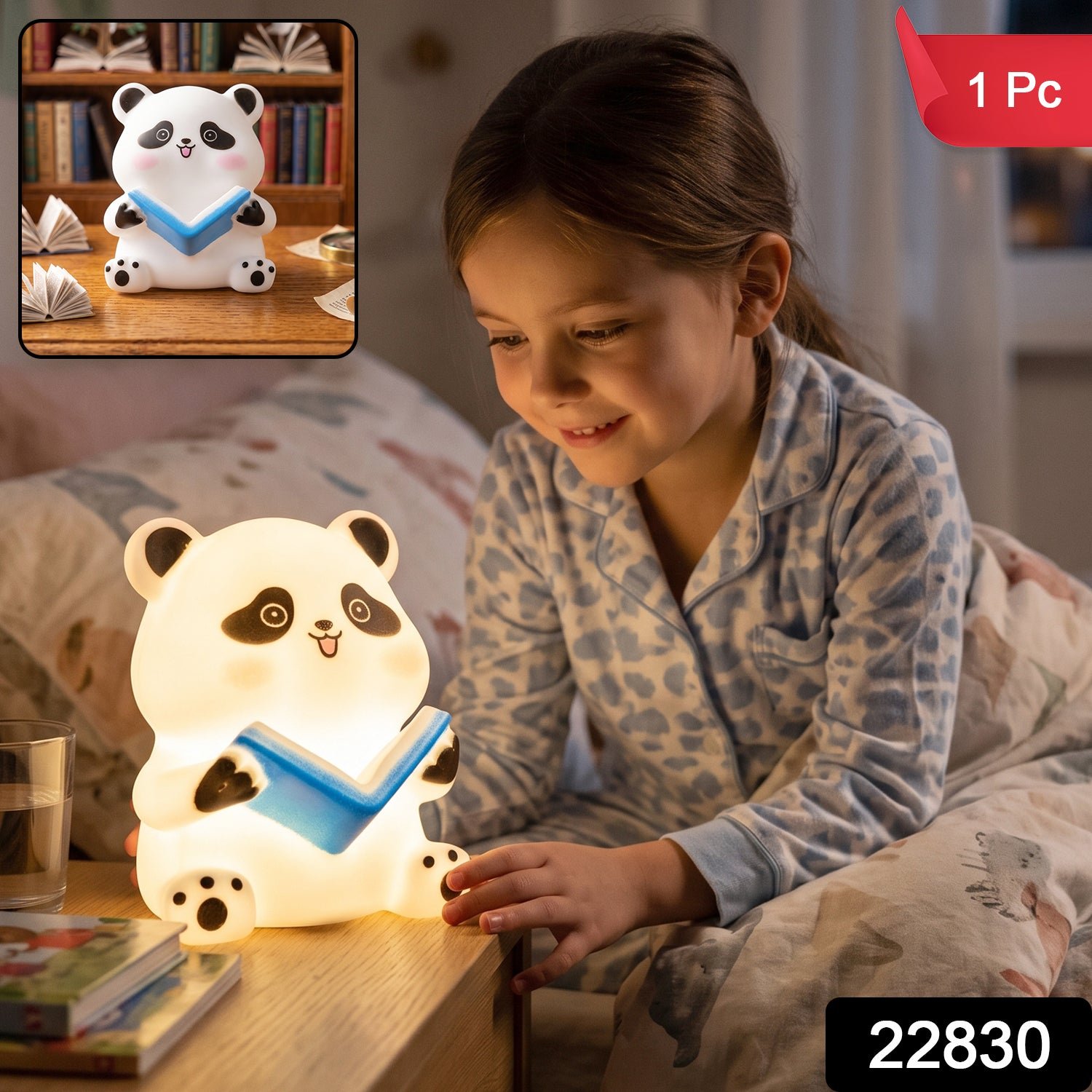 Panda Reading LED Night Light, Cute Silicone Bedside Lamp for Kids (1 Pc) - Image 2