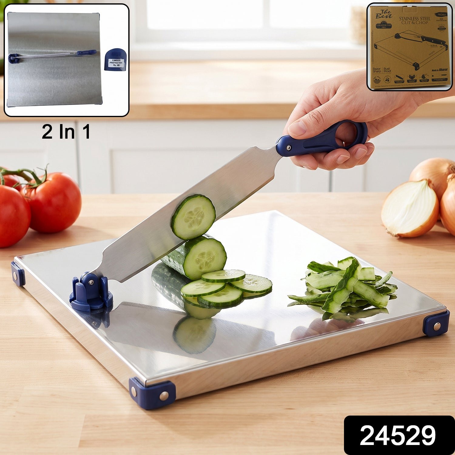 Stainless Steel 2 In 1 Cutting Chopping Board with Knife Finger Gua... - Image 2