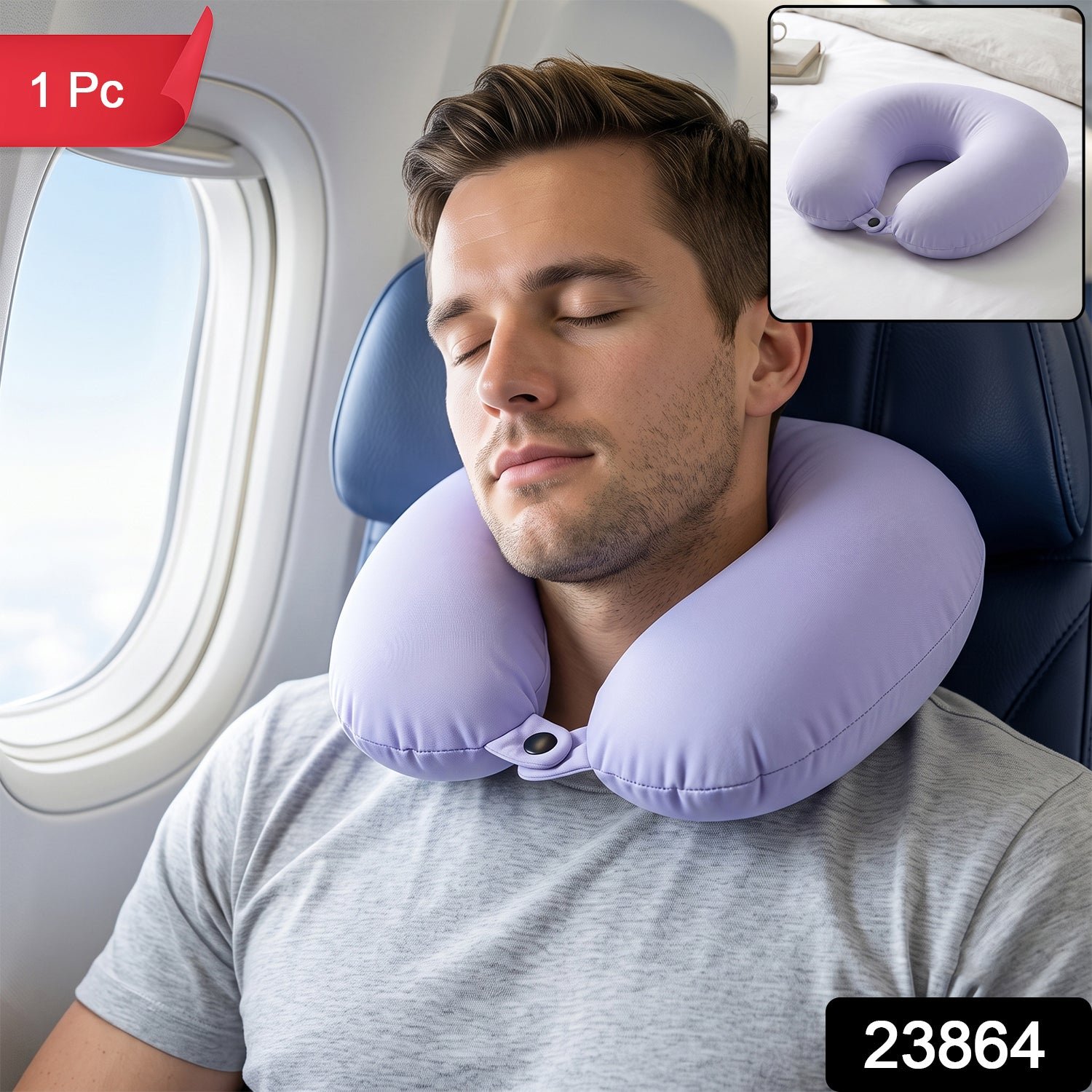U-Shaped Travel Neck Pillow, Soft Comfortable Support Pillow with Snap Button (1 Pc) - Image 2