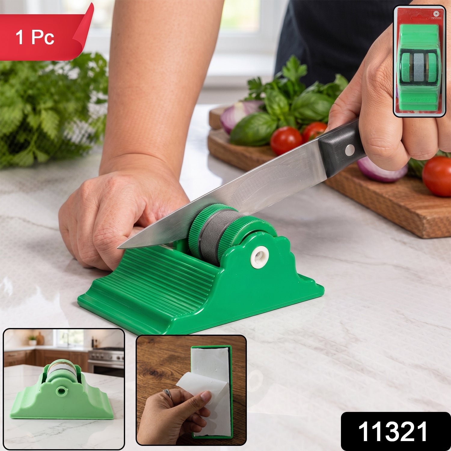 Compact Knife Sharpener with Adhesive Base, Manual Roller Blade Sharpener (1 Pc) - Image 2