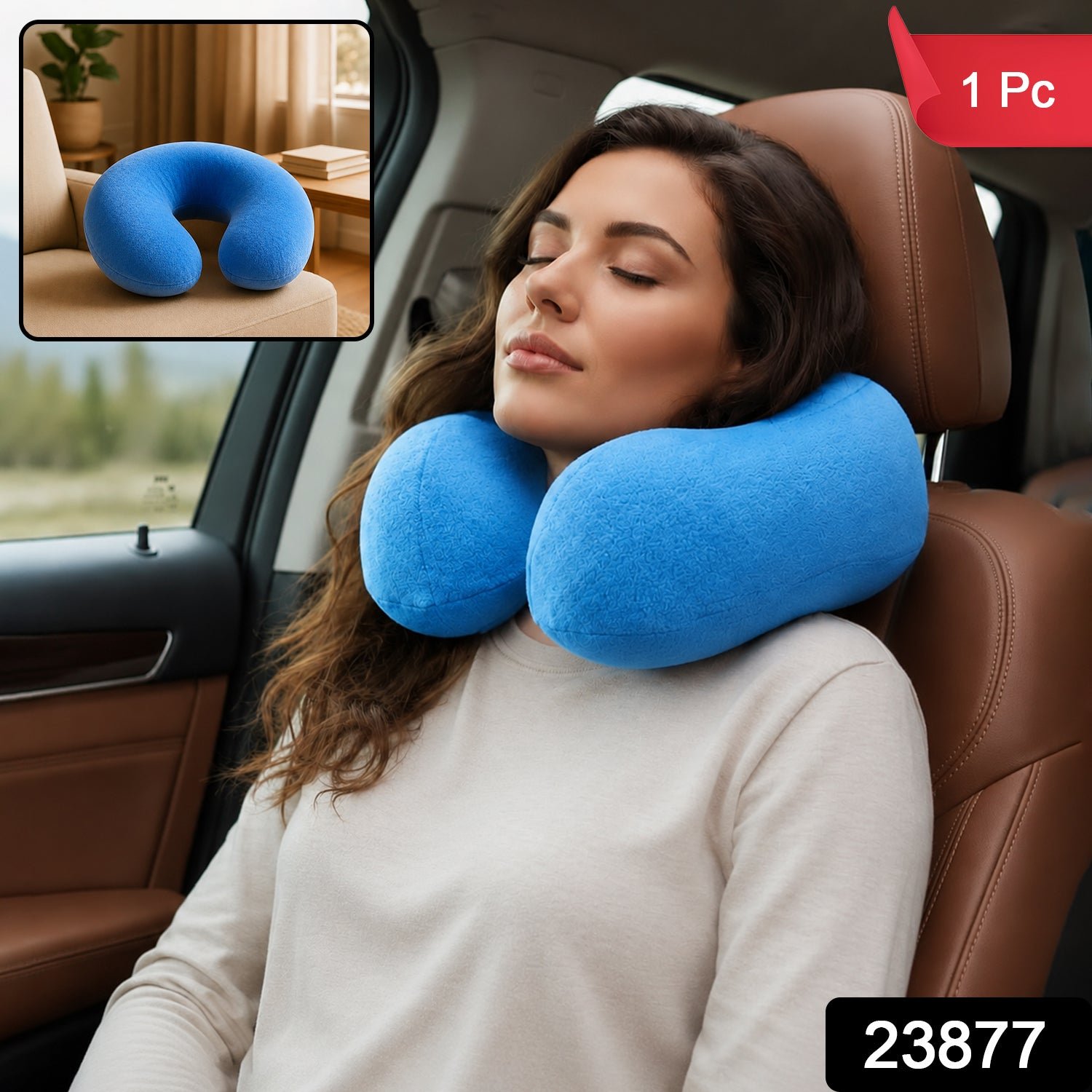 U Shaped Soft Neck Pillow Blue Travel Pillow Head Neck Support (1 Pc) - Image 2