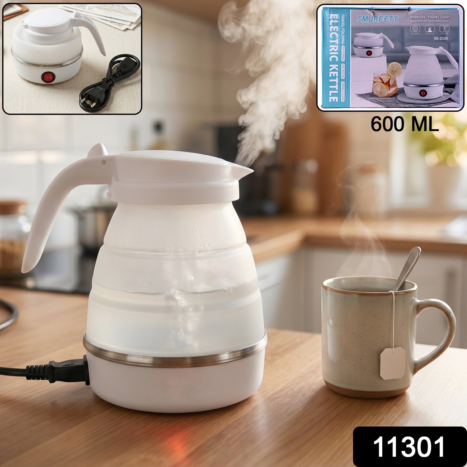 Collapsible Travel Electric Kettle 600ml Foldable Silicone Water Boiler (1 Pc) - Image 2