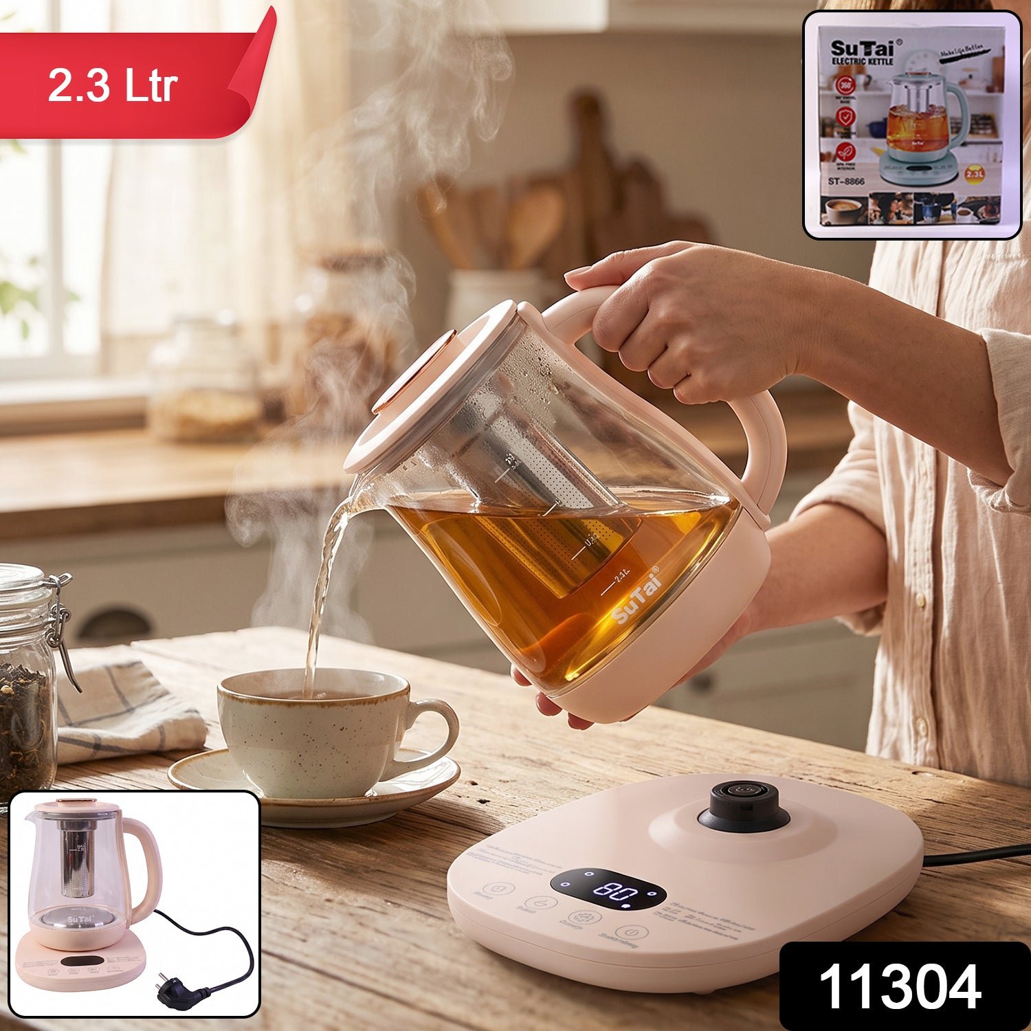 Suta Electric Glass Kettle 2.3L Tea Maker with Infuser and Temperature Control (1 Pc) - Image 2