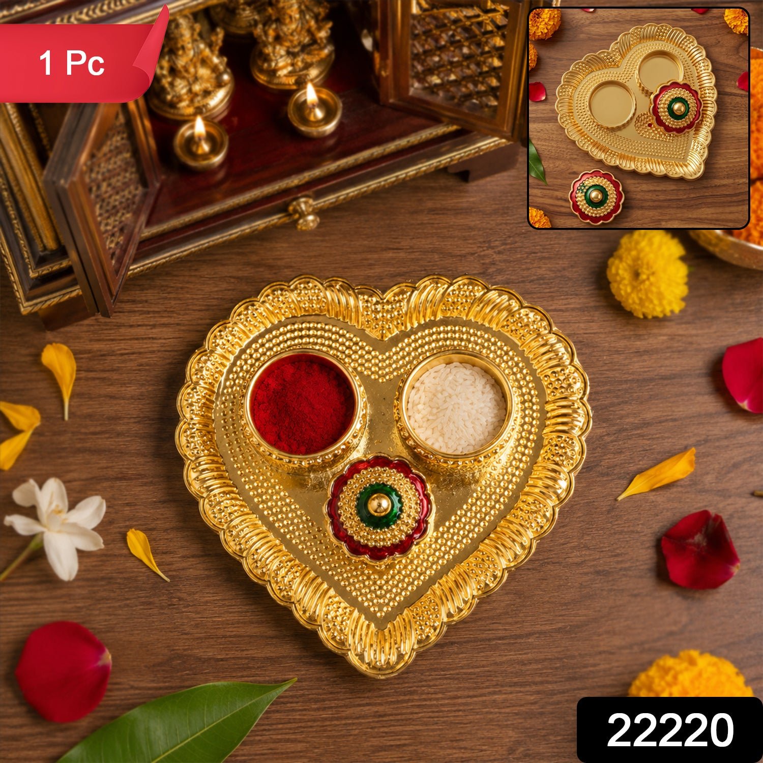 Heart Shape Kumkum Holder – Elegant Pooja Accessory for Festivals - Image 2