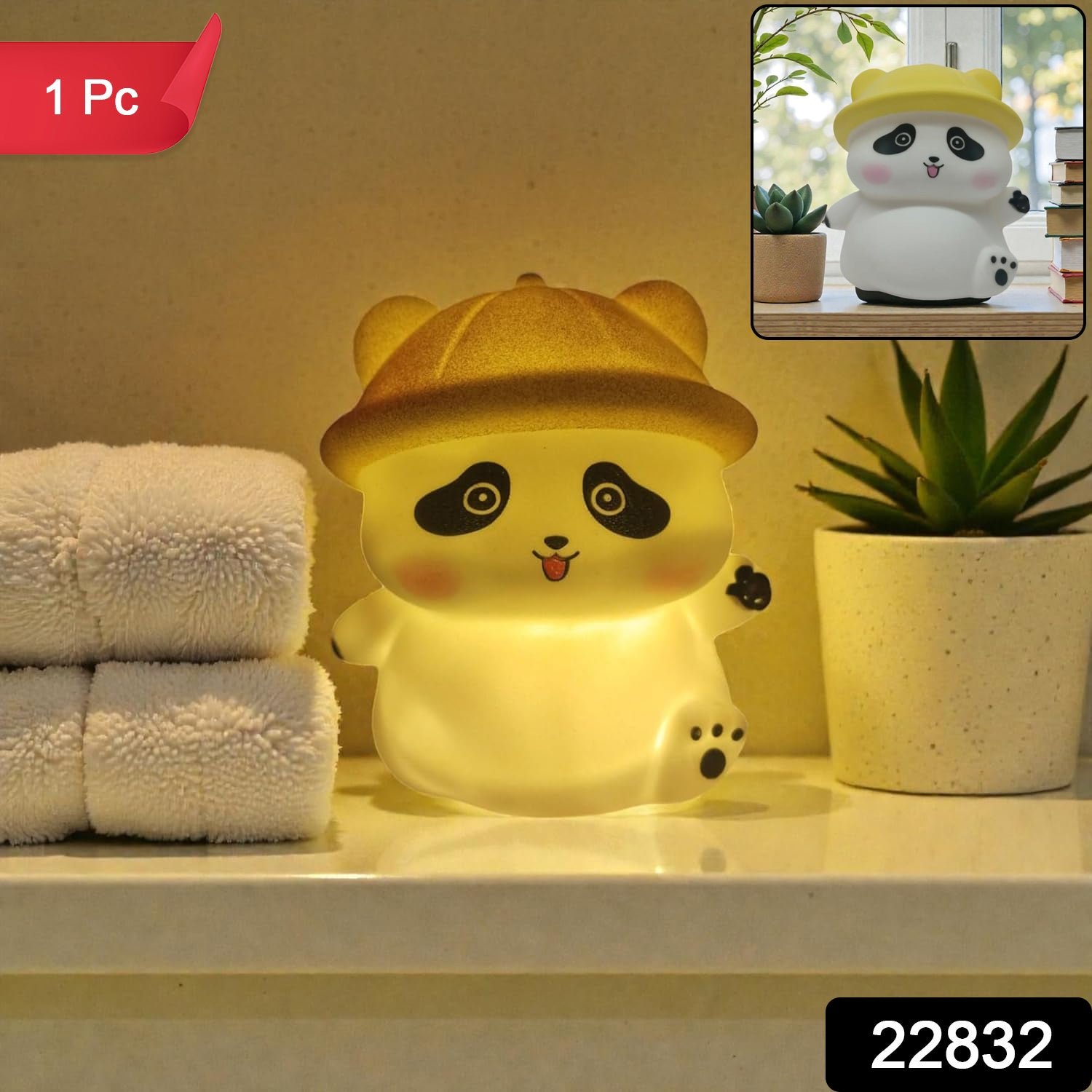 Panda with Hat LED Night Light, Cute Silicone Bedside Lamp for Kids (1 Pc) - Image 2