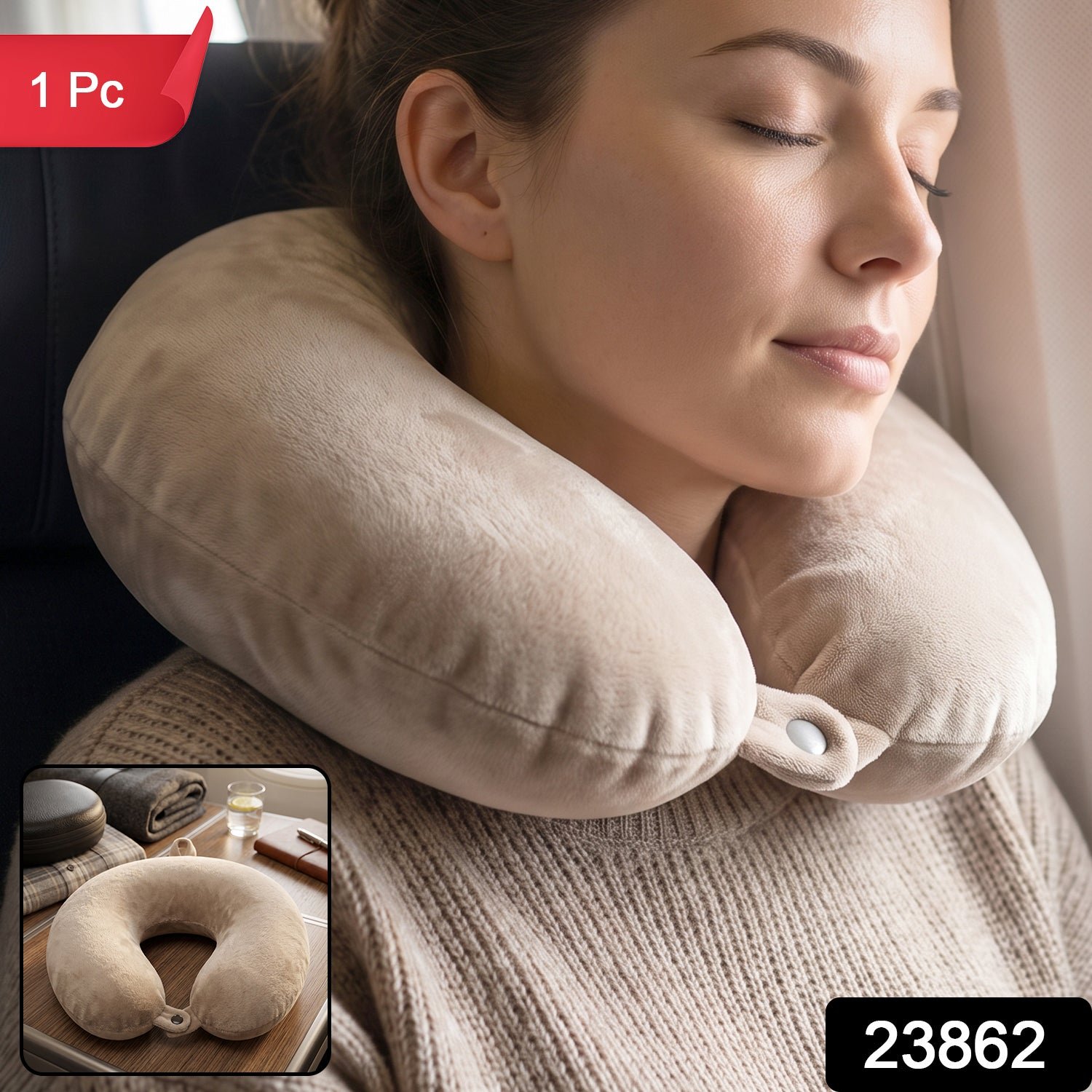 U-Shaped Travel Neck Pillow, Soft Velvet Support Pillow for Travel (1 Pc) - Image 2
