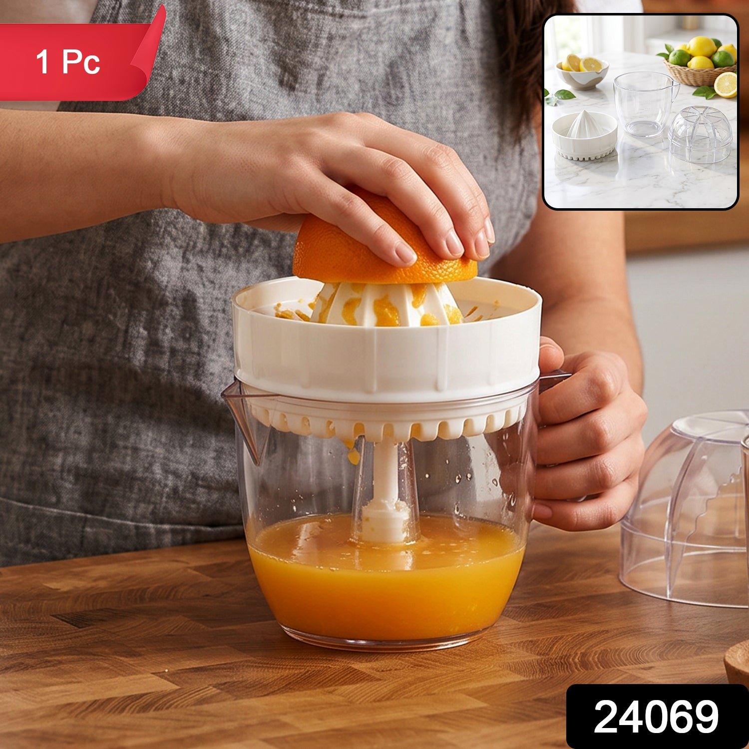 Plastic Mini Manual Citrus Lemon Orange Squeezer with Cup (1 Pc) - Image 2