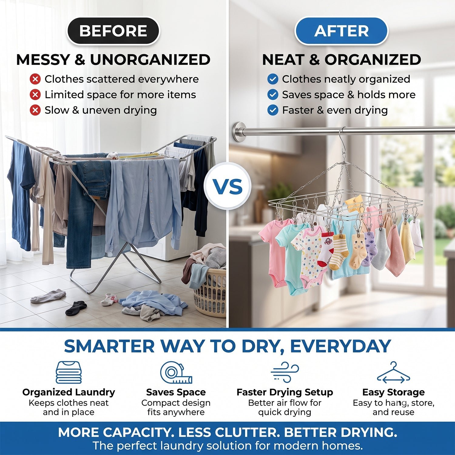 Stainless Steel Square Multi Clip Drying Hanger for Socks, Baby Clothes (1 Set) - Image 3