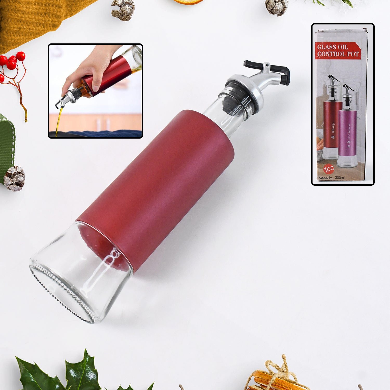 Glass Oil Dispenser – Durable 300ml Bottle with Plastic Cover - Image 3