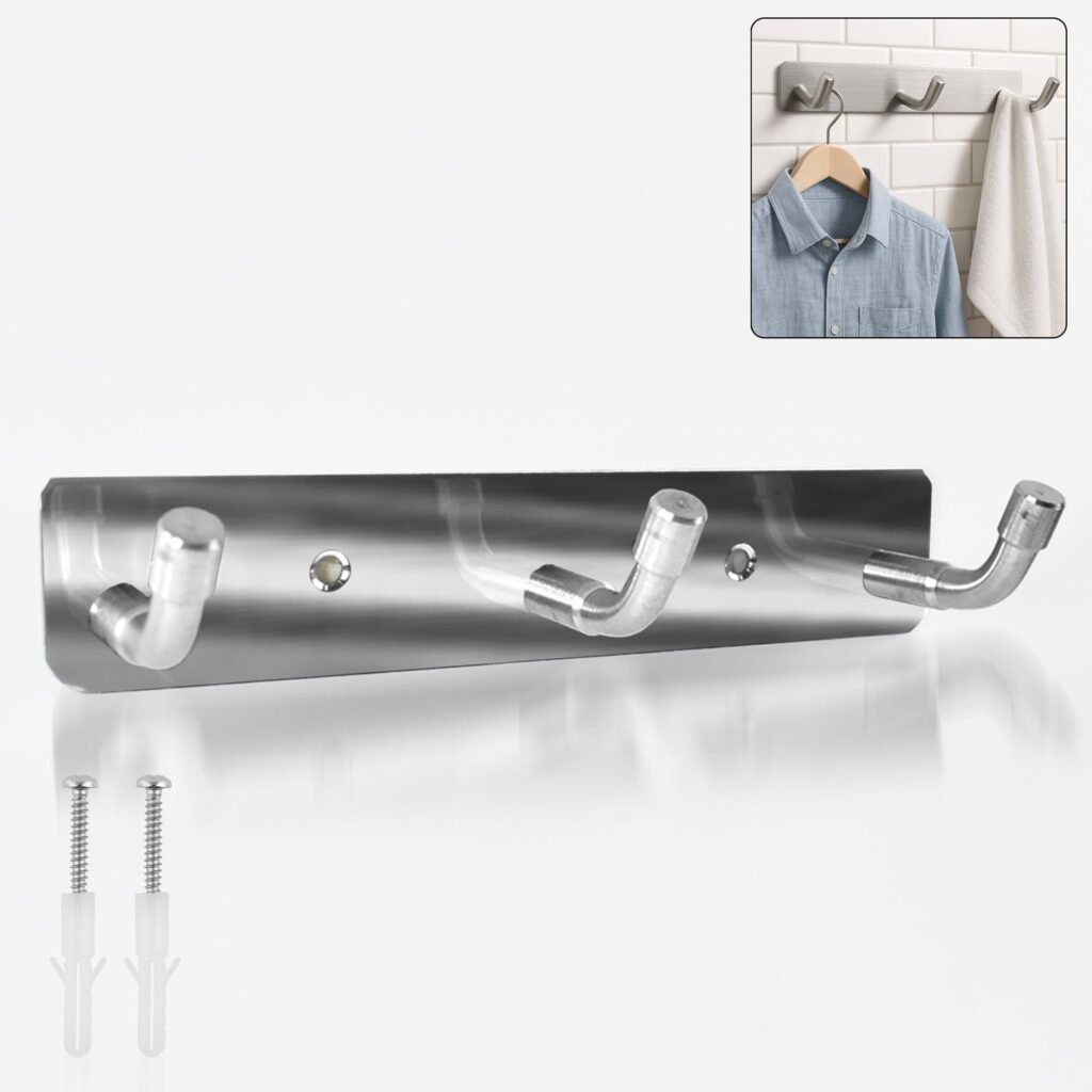 Stainless Steel Wall Mounted Coat Hook Rack – 3 Durable Hooks