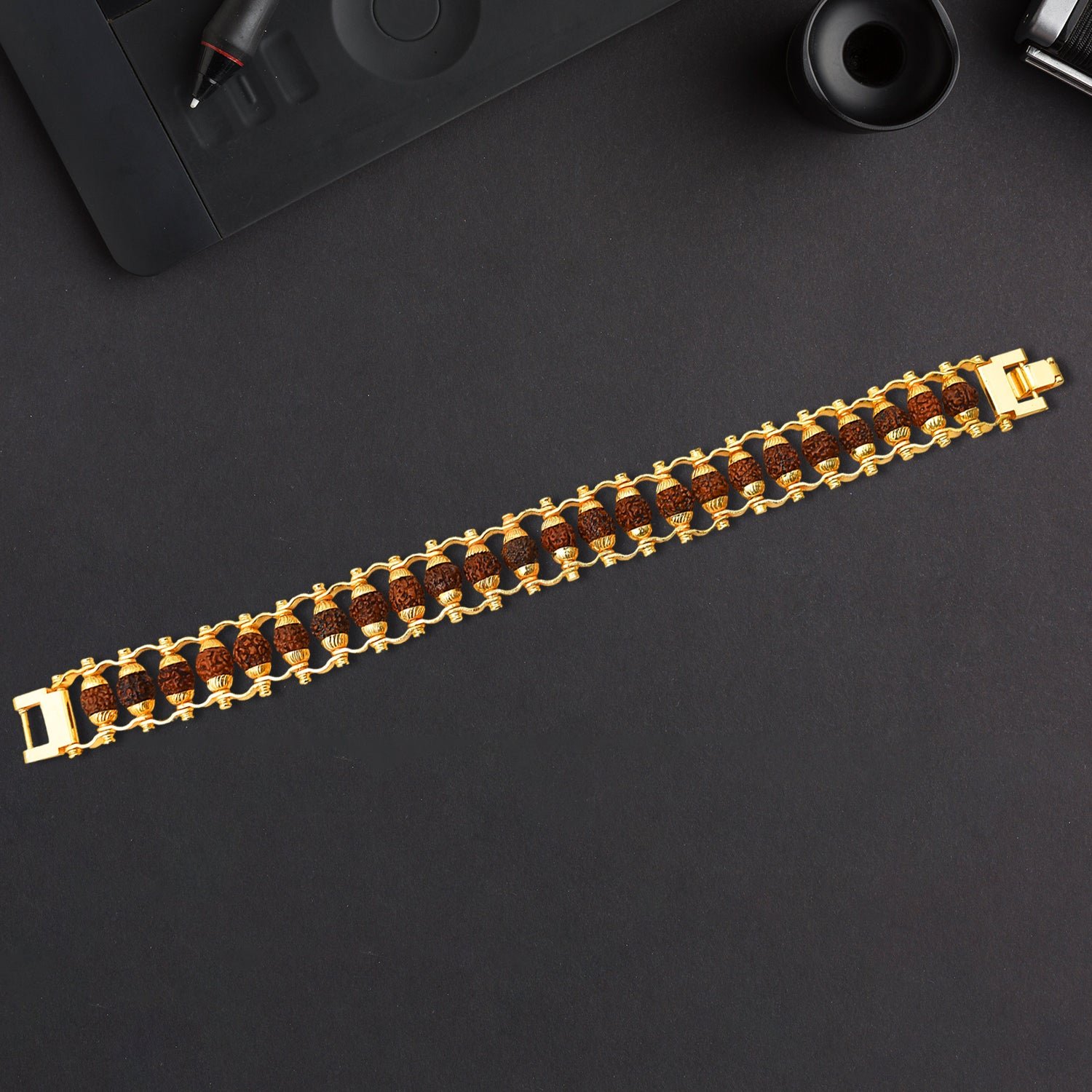 Rudraksha Bracelet – Golden Modern Design for Meditation | Bracelet Bar