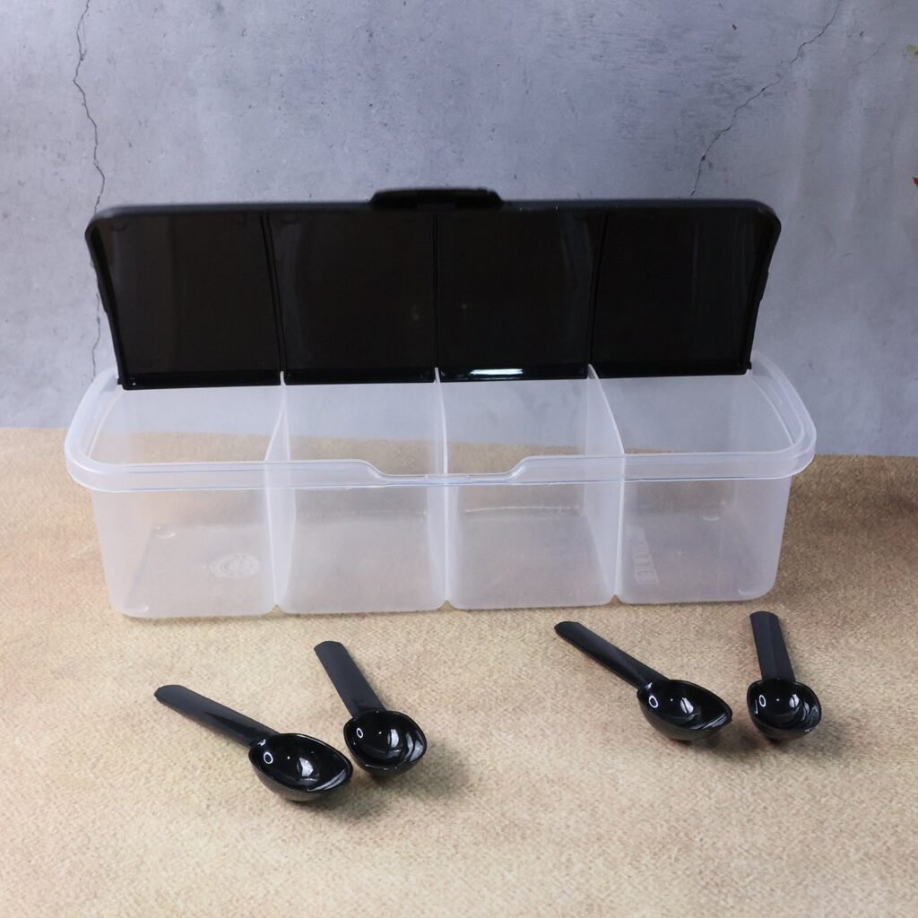 Spice Box – Airtight 4-Section Multipurpose Container with Spoons