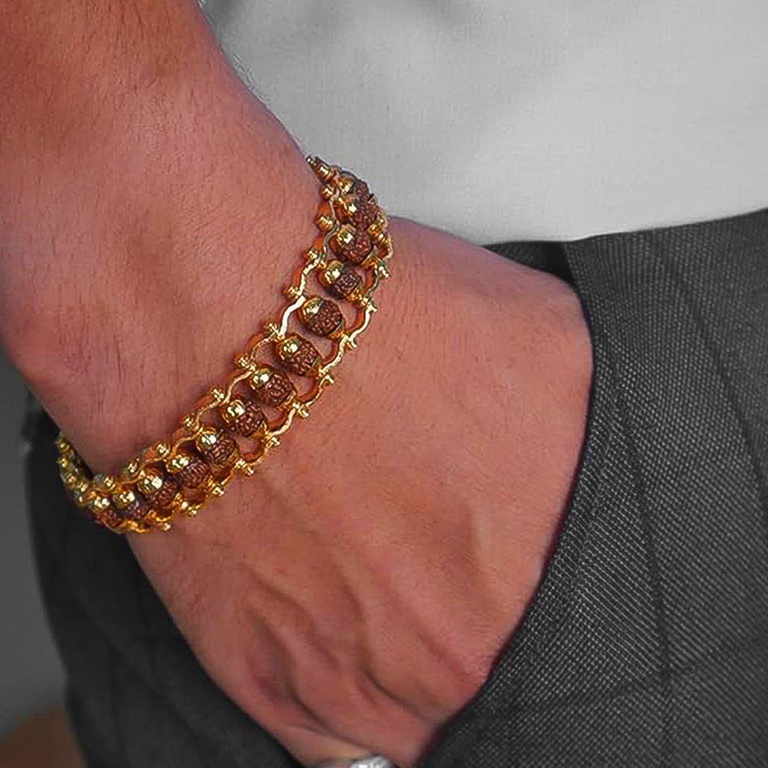 Rudraksha Bracelet – Golden Modern Design for Meditation | Bracelet Bar - Image 4