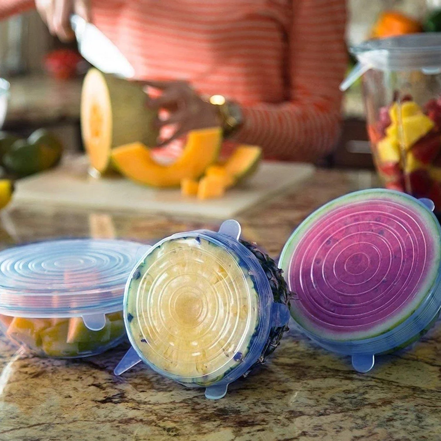 Silicone Stretch Lids – 12-Piece Reusable Food Covers with Storage Pouches - Image 3