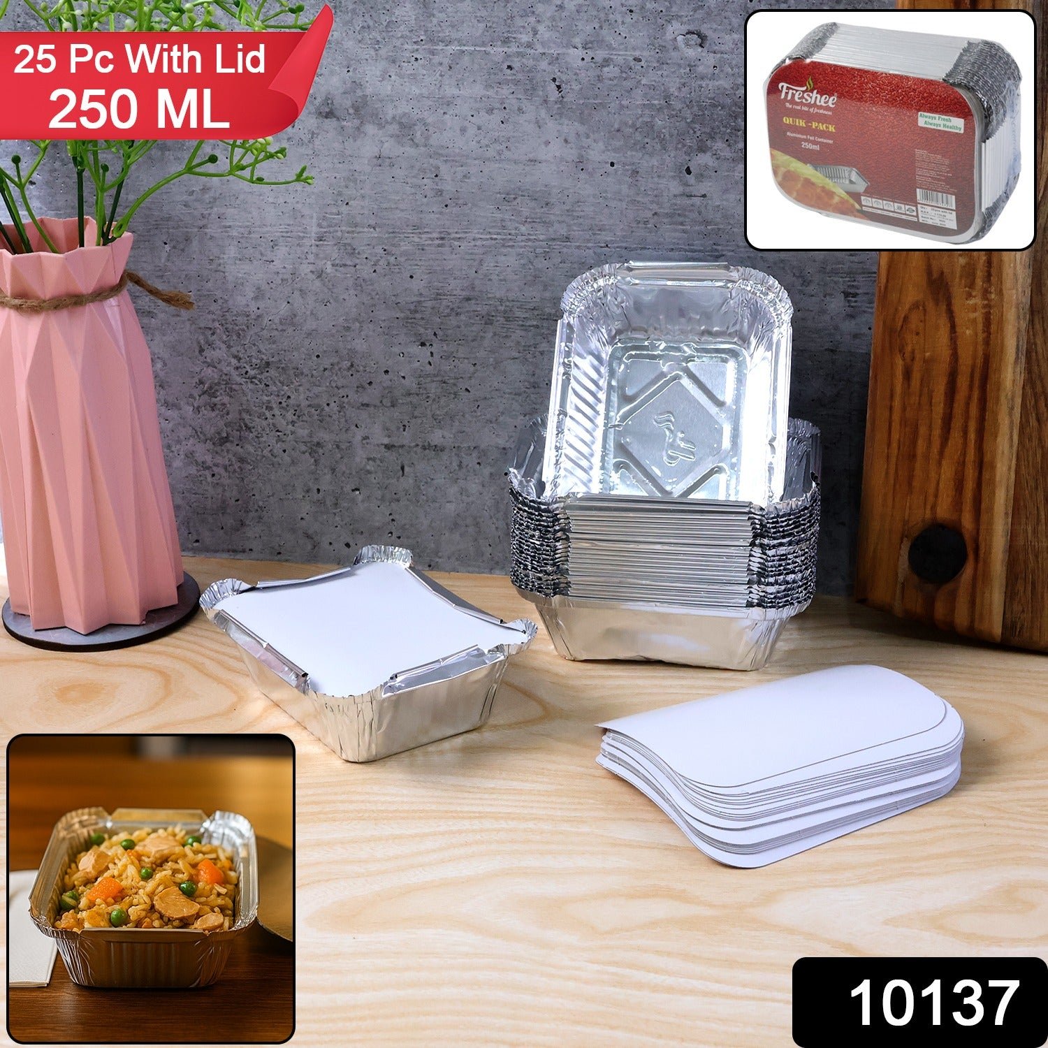 250 ml Disposable Aluminium Food Containers with Lids – Leak-Resistant Pack of 25 - Image 2