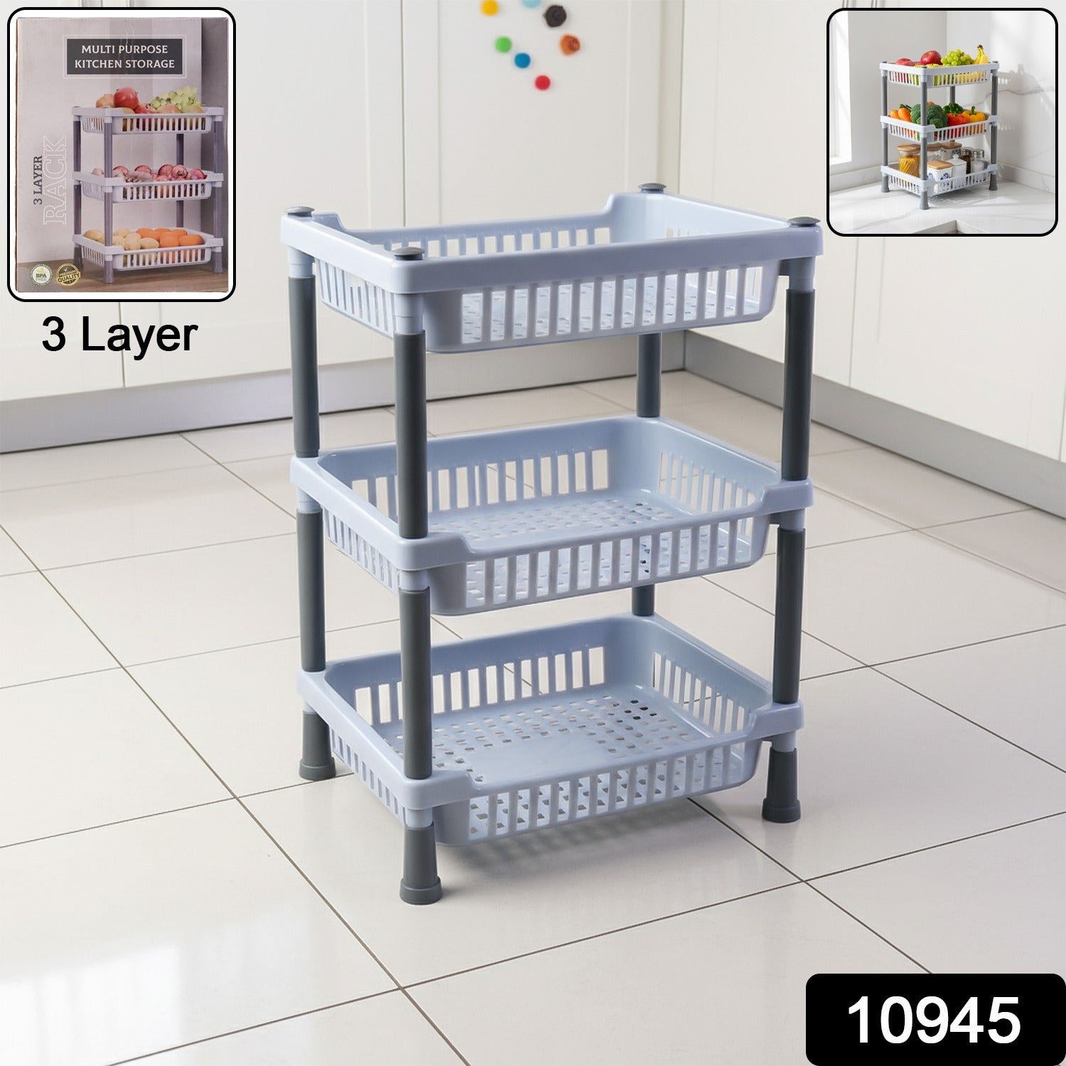 Kitchen Storage Basket Rack – 3-Layer Ventilated Organizer - Image 2