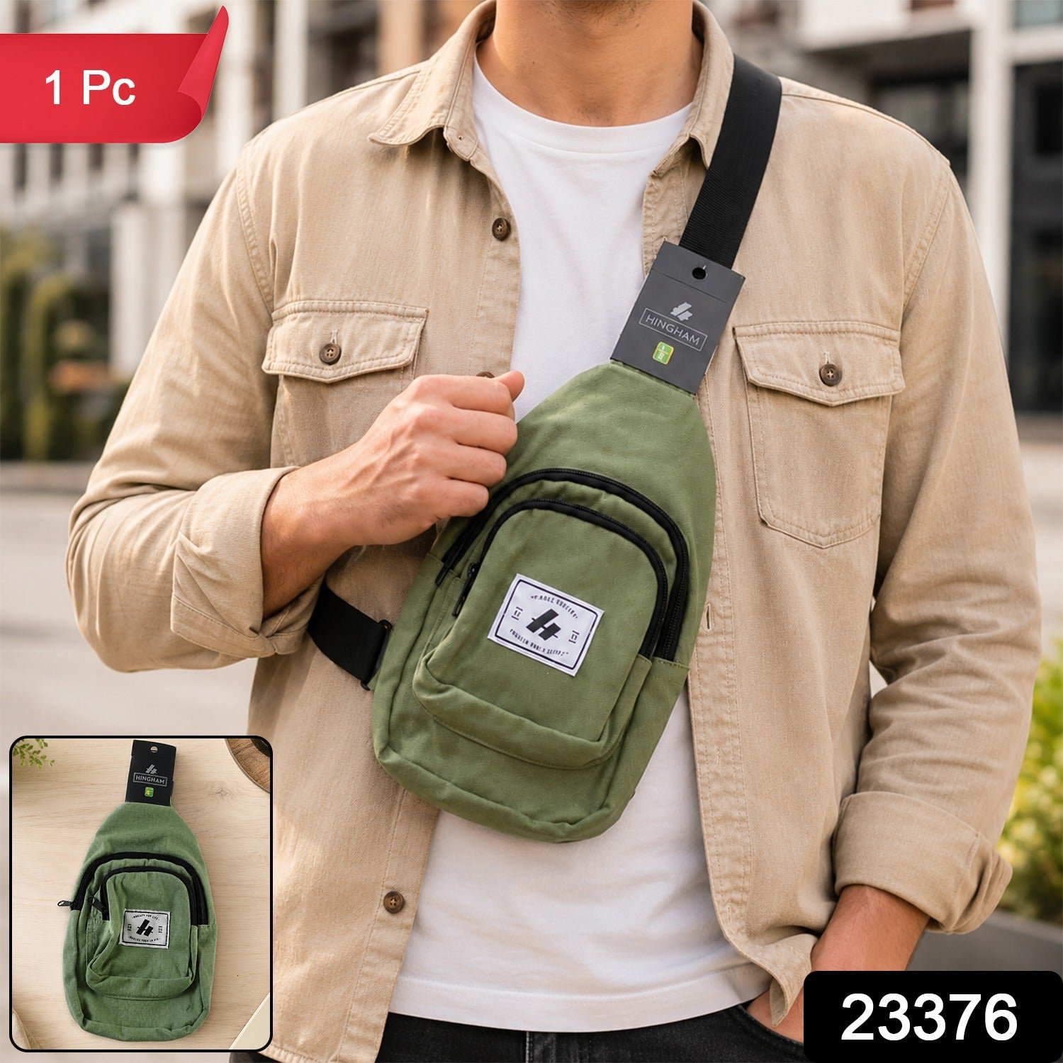 Men Multi Pocket Sling Crossbody Chest Bag Compact Canvas Bag (1 Pc) - Image 2