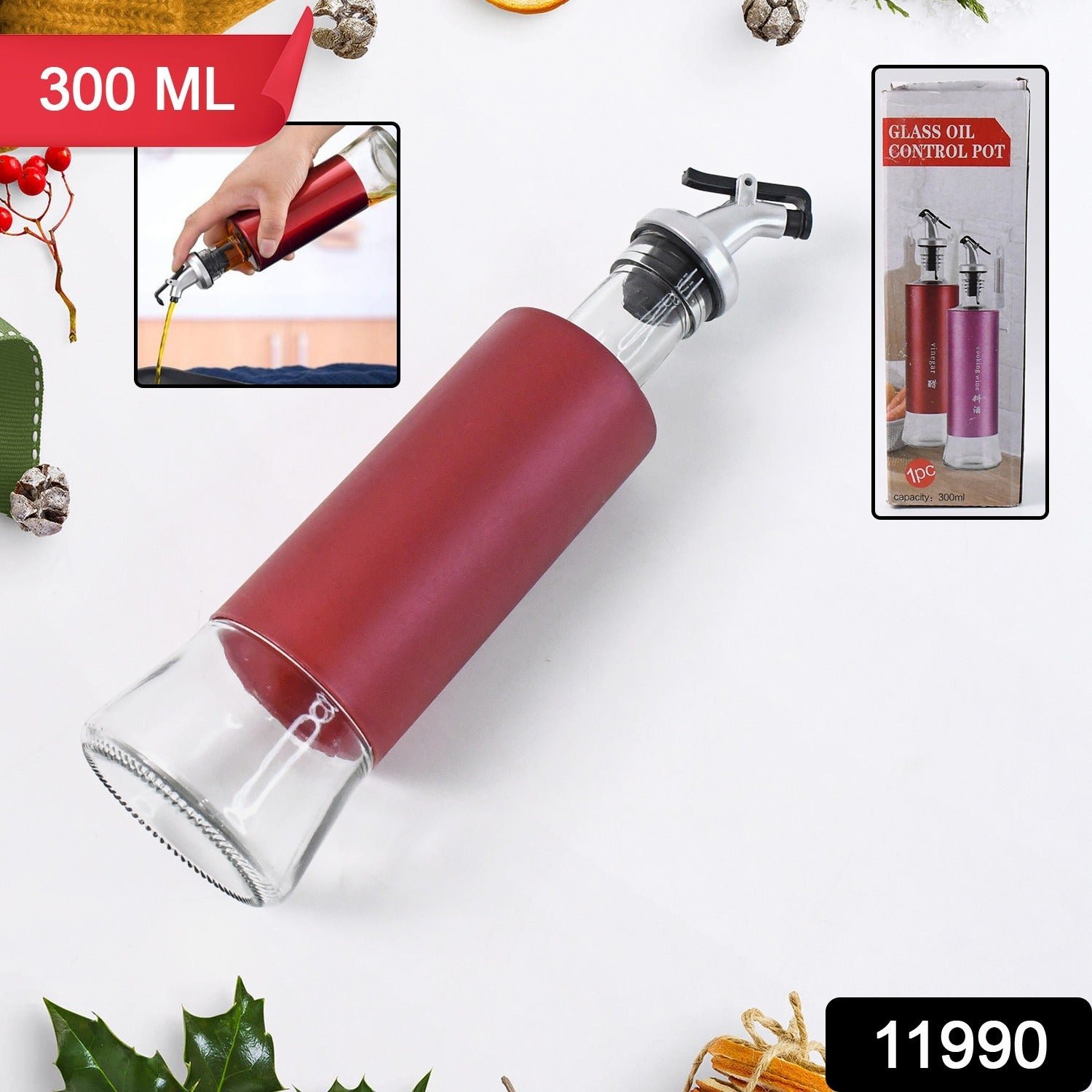 Glass Oil Dispenser – Durable 300ml Bottle with Plastic Cover - Image 2