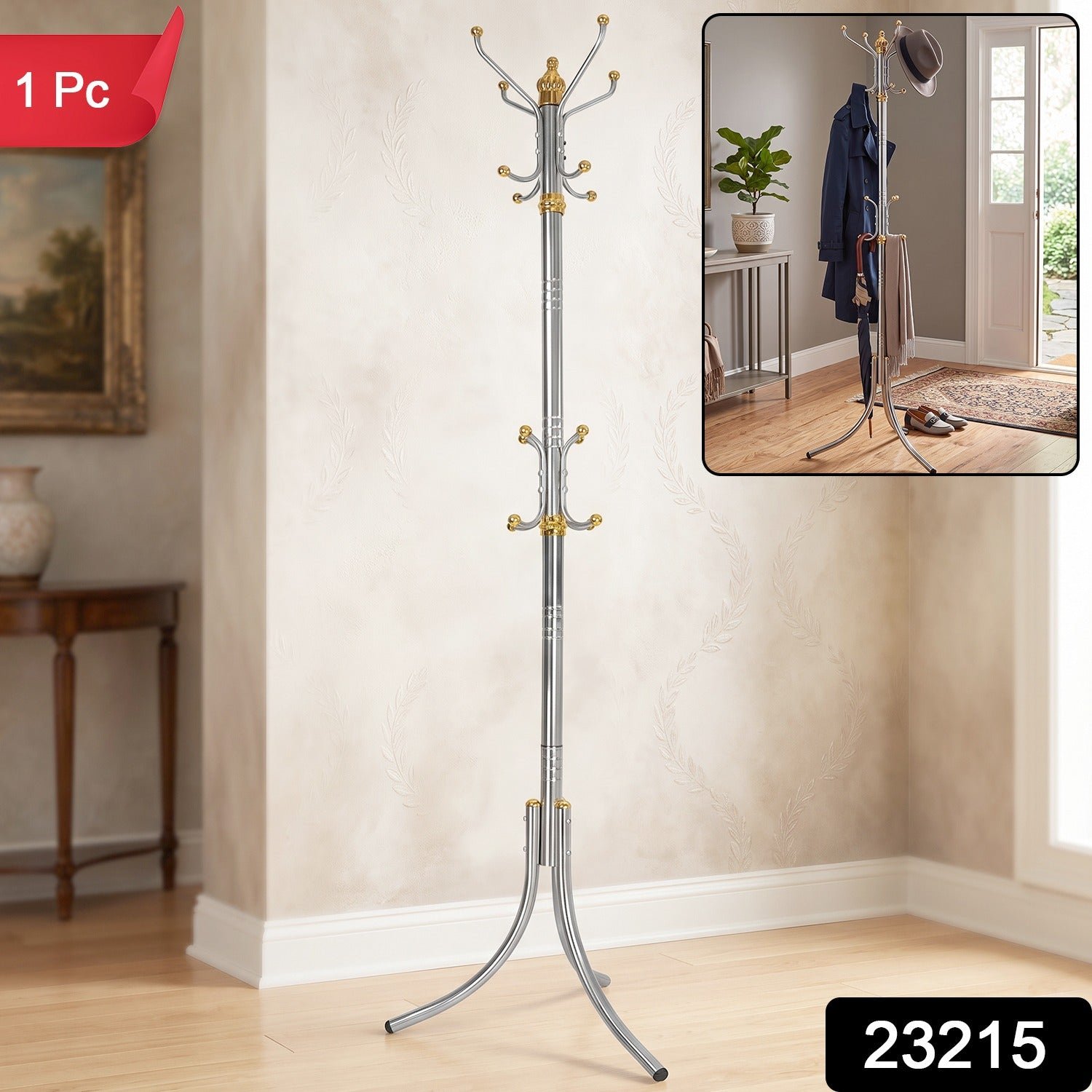Metal Floor Standing Coat Rack Clothes Hanger Stand with Multi Hooks (1 Pc) - Image 2