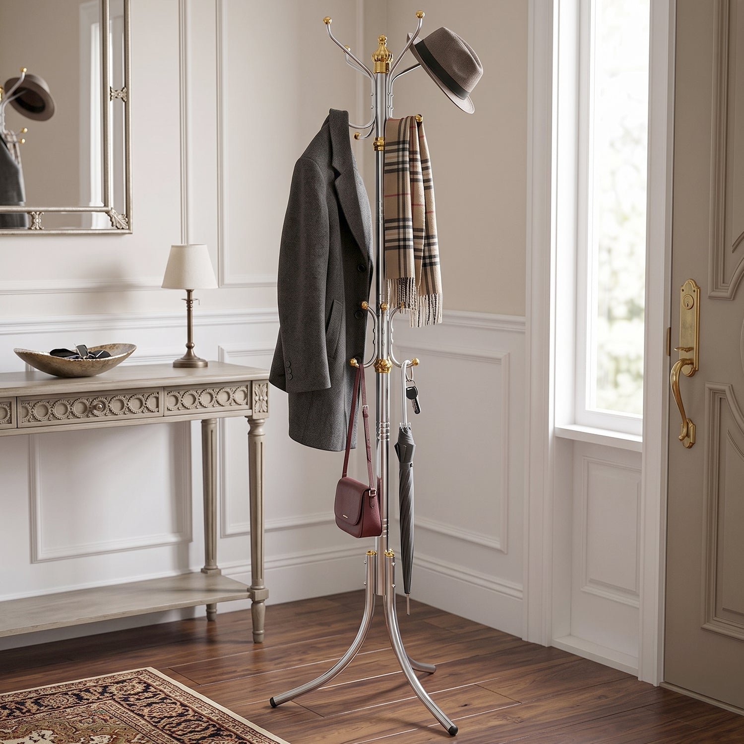 Metal Floor Standing Coat Rack Clothes Hanger Stand with Multi Hooks (1 Pc) - Image 3