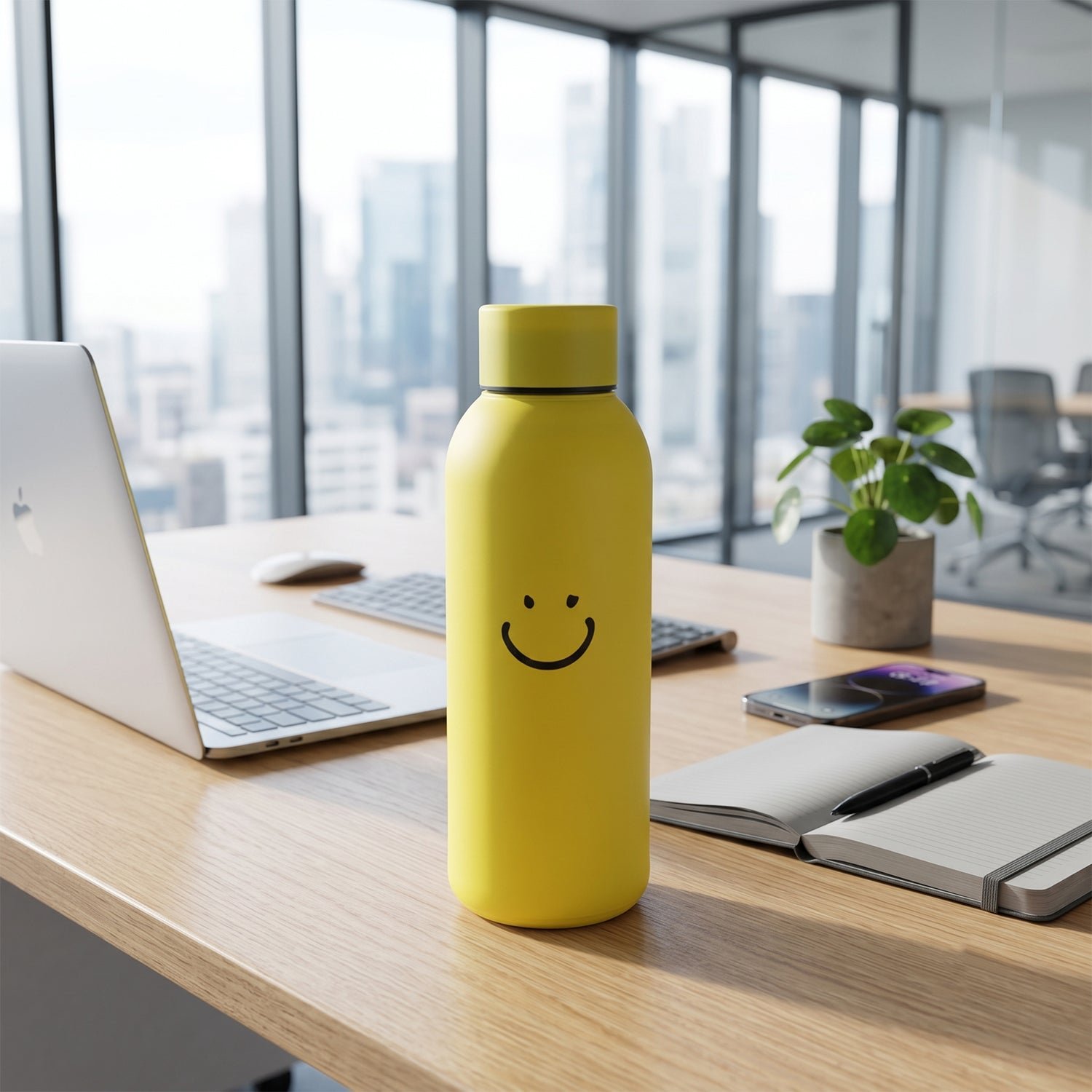 400 ML Smiley Face Glass Water Bottle with Silicone Sleeve for Office (1 Pc) - Image 5