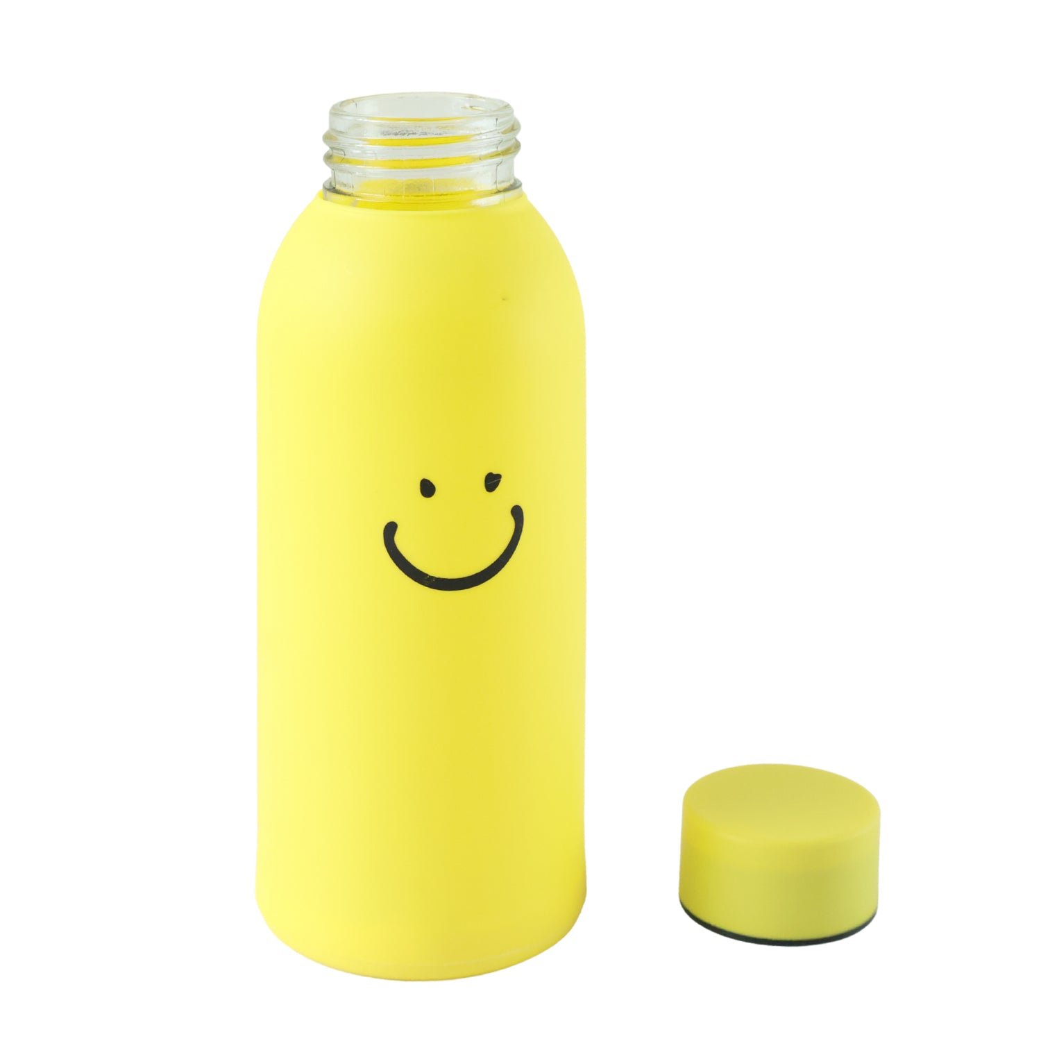 400 ML Smiley Face Glass Water Bottle with Silicone Sleeve for Office (1 Pc) - Image 4